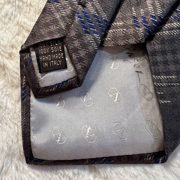 Vintage VALENTINO Necktie Gray + Blue Geometric Tie 100% Silk Made in Italy 56" - Picture 5 of 8